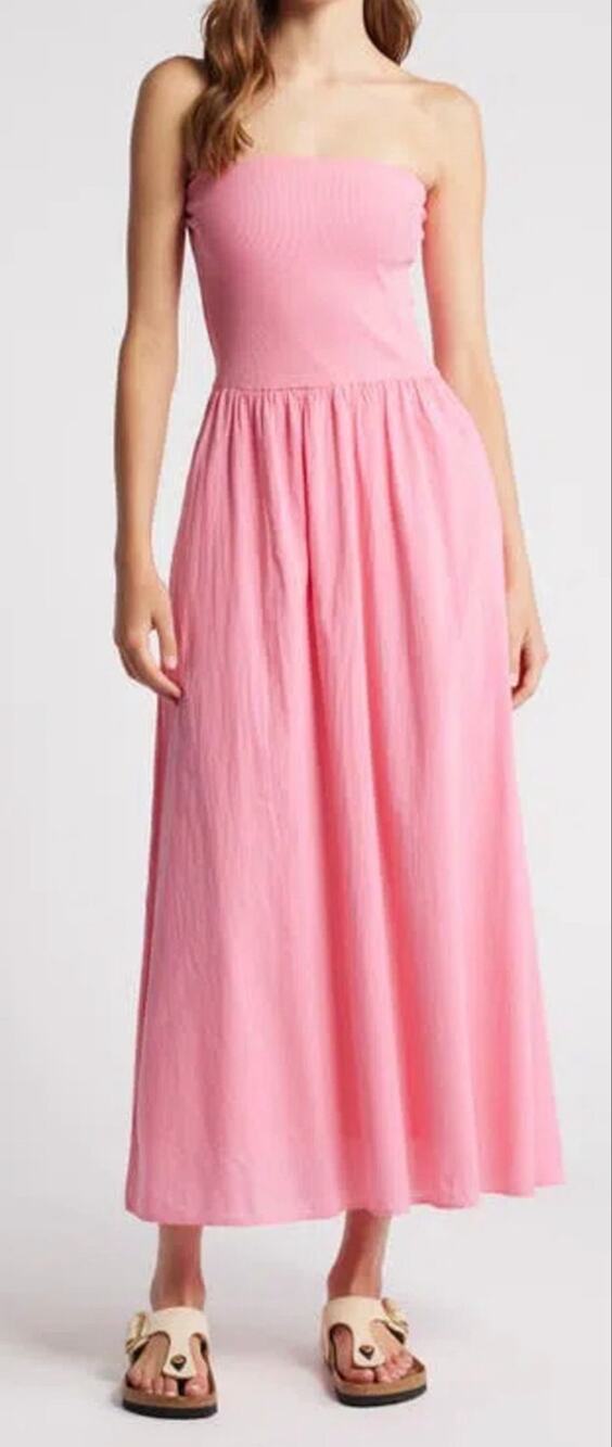 Xirena Maxi Dress Finnian Strapless Cotton Candy Pink size Small